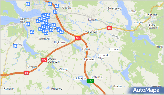 mapa Górka gmina Ostróda, Górka gmina Ostróda na mapie Targeo