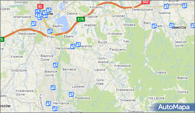 mapa Górki Wielkie, Górki Wielkie na mapie Targeo