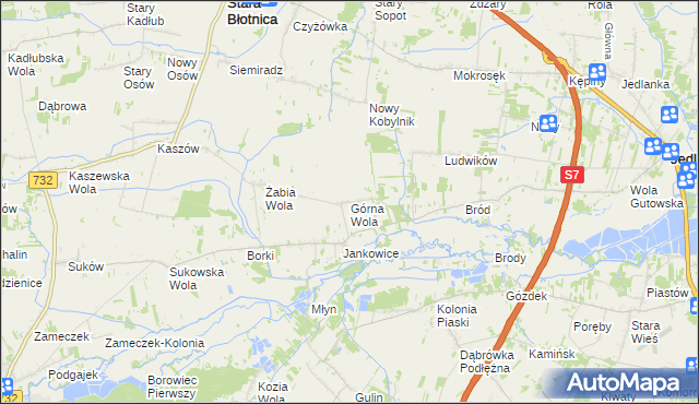 mapa Górna Wola gmina Jedlińsk, Górna Wola gmina Jedlińsk na mapie Targeo