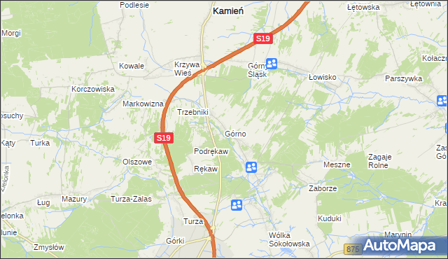 mapa Górno gmina Sokołów Małopolski, Górno gmina Sokołów Małopolski na mapie Targeo