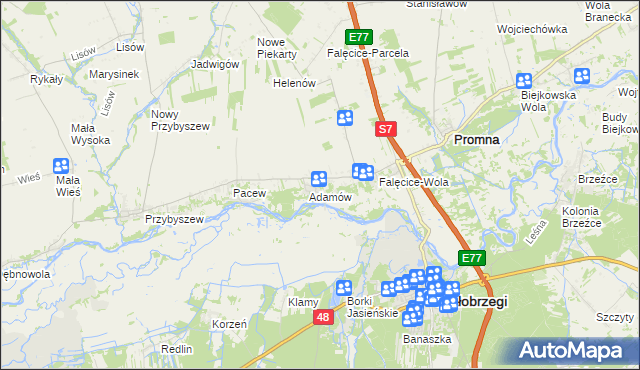 mapa Góry gmina Promna, Góry gmina Promna na mapie Targeo