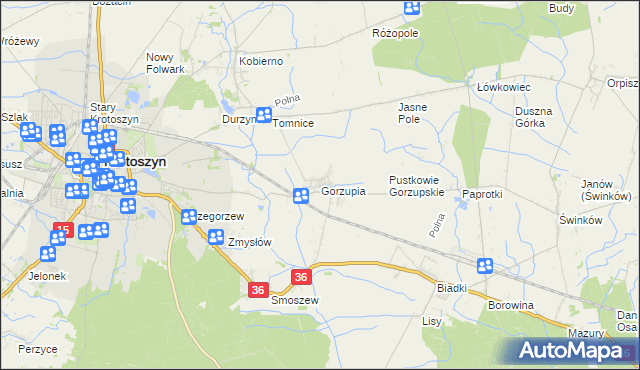 mapa Gorzupia gmina Krotoszyn, Gorzupia gmina Krotoszyn na mapie Targeo