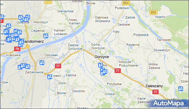 mapa Gorzyce powiat tarnobrzeski, Gorzyce powiat tarnobrzeski na mapie Targeo