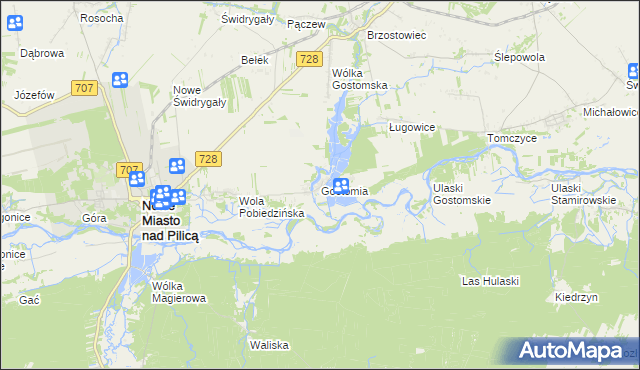 mapa Gostomia gmina Nowe Miasto nad Pilicą, Gostomia gmina Nowe Miasto nad Pilicą na mapie Targeo