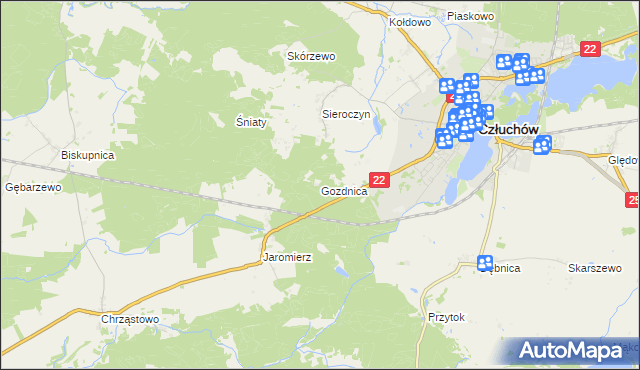 mapa Gozdnica gmina Człuchów, Gozdnica gmina Człuchów na mapie Targeo