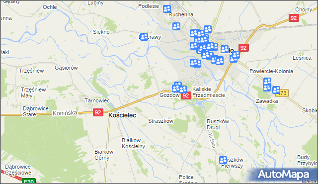 mapa Gozdów gmina Kościelec, Gozdów gmina Kościelec na mapie Targeo