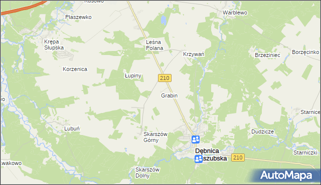 mapa Grabin gmina Dębnica Kaszubska, Grabin gmina Dębnica Kaszubska na mapie Targeo