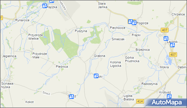 mapa Grabina gmina Biała, Grabina gmina Biała na mapie Targeo