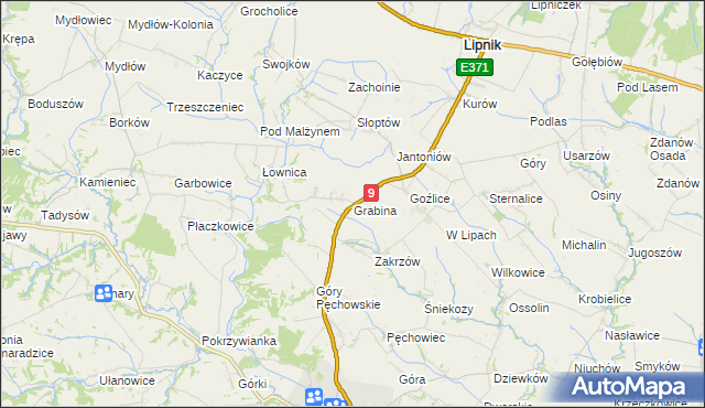mapa Grabina gmina Klimontów, Grabina gmina Klimontów na mapie Targeo