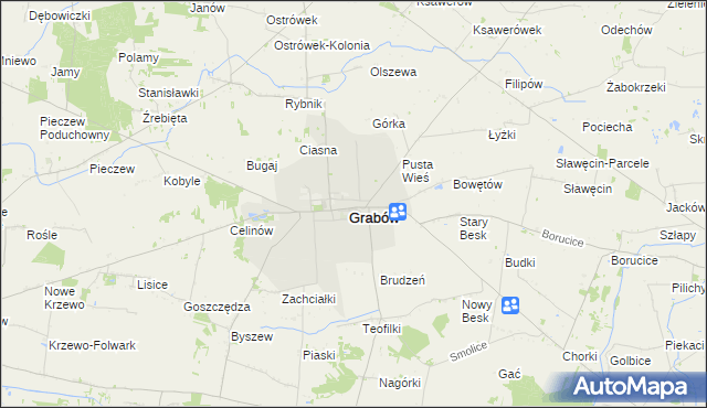 mapa Grabów powiat łęczycki, Grabów powiat łęczycki na mapie Targeo