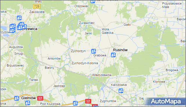 mapa Grabowa gmina Rusinów, Grabowa gmina Rusinów na mapie Targeo