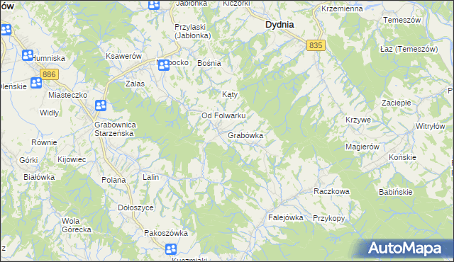 mapa Grabówka gmina Dydnia, Grabówka gmina Dydnia na mapie Targeo