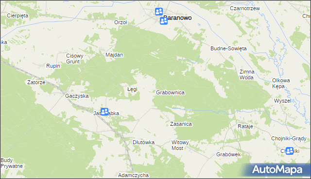 mapa Grabownica gmina Baranowo, Grabownica gmina Baranowo na mapie Targeo