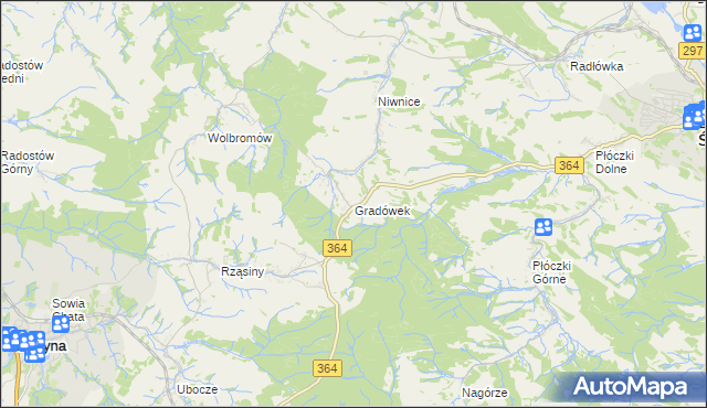 mapa Gradówek gmina Lwówek Śląski, Gradówek gmina Lwówek Śląski na mapie Targeo