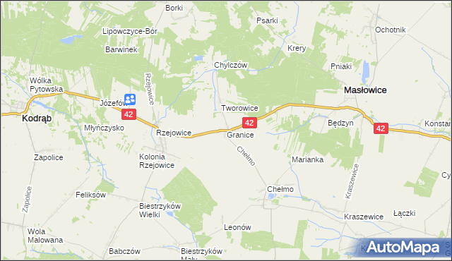 mapa Granice gmina Masłowice, Granice gmina Masłowice na mapie Targeo