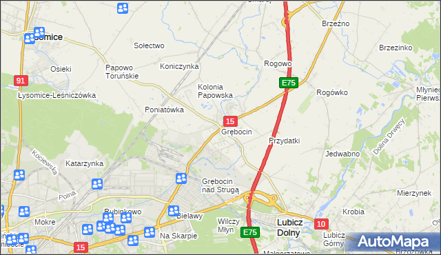 mapa Grębocin gmina Lubicz, Grębocin gmina Lubicz na mapie Targeo