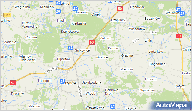 mapa Grobice, Grobice na mapie Targeo