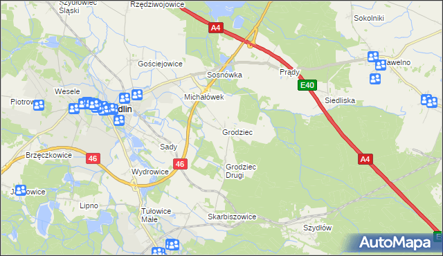 mapa Grodziec gmina Niemodlin, Grodziec gmina Niemodlin na mapie Targeo