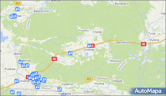 mapa Grodziec gmina Ozimek, Grodziec gmina Ozimek na mapie Targeo