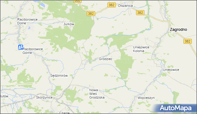 mapa Grodziec gmina Zagrodno, Grodziec gmina Zagrodno na mapie Targeo