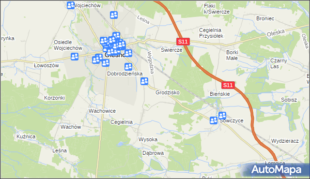 mapa Grodzisko gmina Olesno, Grodzisko gmina Olesno na mapie Targeo