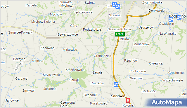 mapa Gromadzice gmina Bodzechów, Gromadzice gmina Bodzechów na mapie Targeo