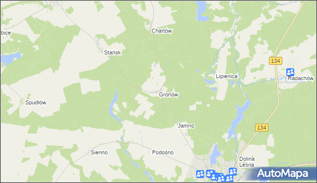 mapa Gronów gmina Ośno Lubuskie, Gronów gmina Ośno Lubuskie na mapie Targeo