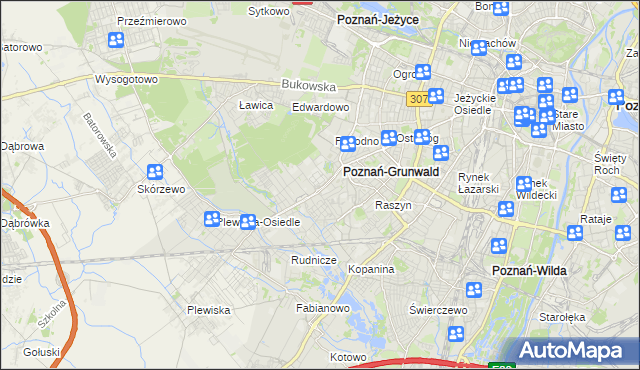 mapa Grunwald gmina Poznań, Grunwald gmina Poznań na mapie Targeo