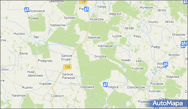 mapa Gruszka gmina Radoszyce, Gruszka gmina Radoszyce na mapie Targeo