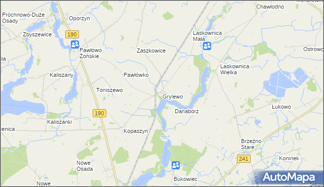 mapa Grylewo, Grylewo na mapie Targeo