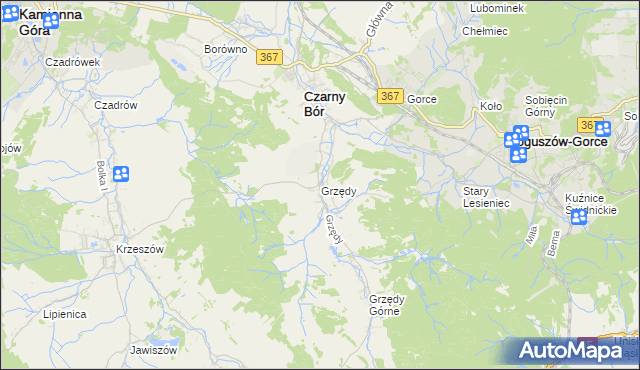 mapa Grzędy gmina Czarny Bór, Grzędy gmina Czarny Bór na mapie Targeo