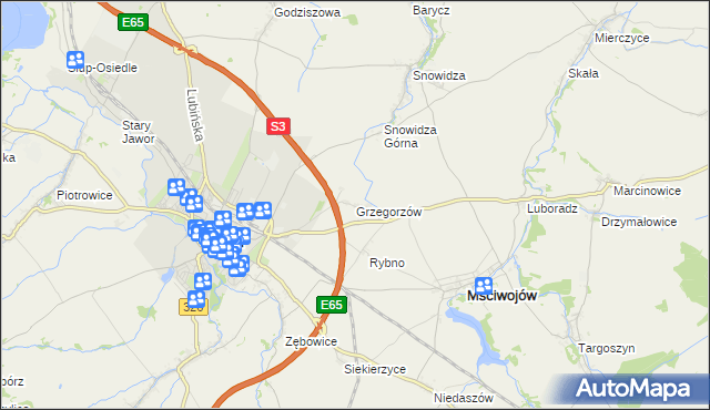 mapa Grzegorzów gmina Mściwojów, Grzegorzów gmina Mściwojów na mapie Targeo