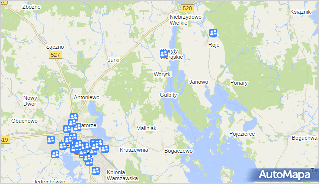 mapa Gulbity gmina Morąg, Gulbity gmina Morąg na mapie Targeo