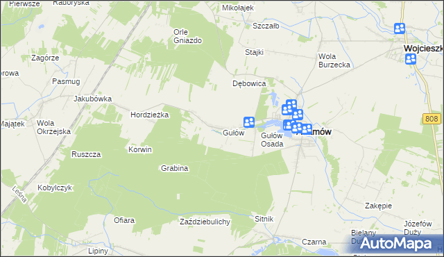 mapa Gułów gmina Adamów, Gułów gmina Adamów na mapie Targeo