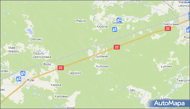 mapa Gutowiec, Gutowiec na mapie Targeo