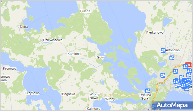 mapa Guty gmina Giżycko, Guty gmina Giżycko na mapie Targeo