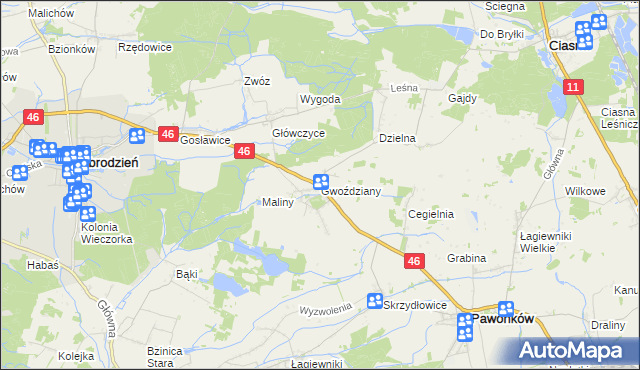 mapa Gwoździany, Gwoździany na mapie Targeo