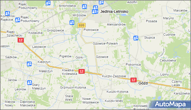 mapa Gzowice, Gzowice na mapie Targeo