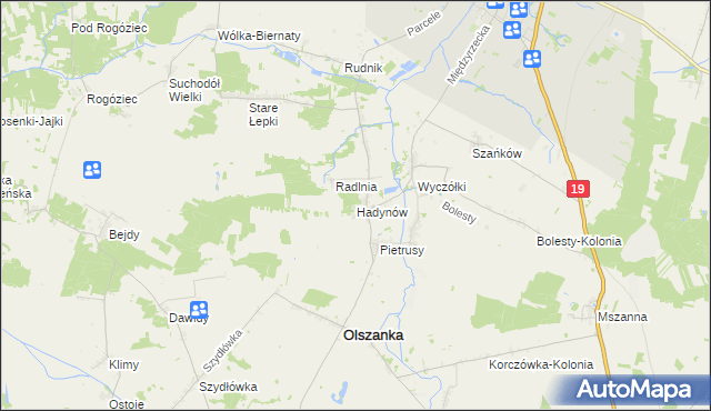 mapa Hadynów, Hadynów na mapie Targeo