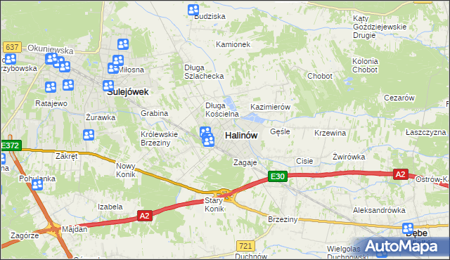 mapa Halinów powiat miński, Halinów powiat miński na mapie Targeo