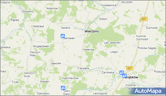 mapa Helenów gmina Wierzbno, Helenów gmina Wierzbno na mapie Targeo