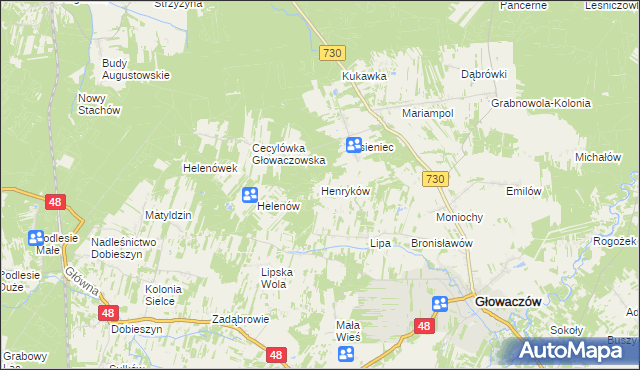 mapa Henryków gmina Głowaczów, Henryków gmina Głowaczów na mapie Targeo