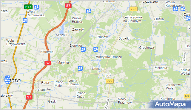 mapa Henryków-Urocze, Henryków-Urocze na mapie Targeo