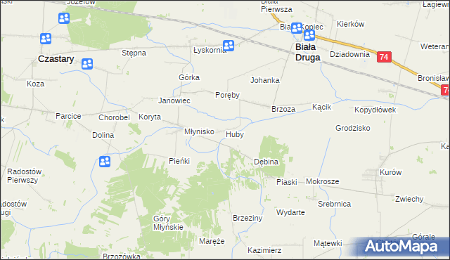 mapa Huby gmina Biała, Huby gmina Biała na mapie Targeo