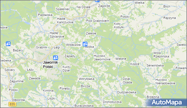 mapa Hucisko Jawornickie, Hucisko Jawornickie na mapie Targeo