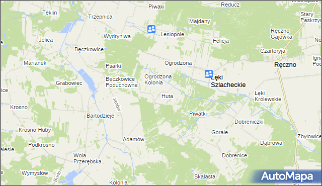 mapa Huta gmina Łęki Szlacheckie, Huta gmina Łęki Szlacheckie na mapie Targeo