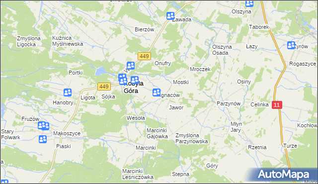 mapa Ignaców gmina Kobyla Góra, Ignaców gmina Kobyla Góra na mapie Targeo