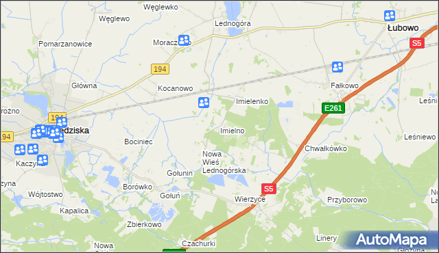 mapa Imielno gmina Łubowo, Imielno gmina Łubowo na mapie Targeo