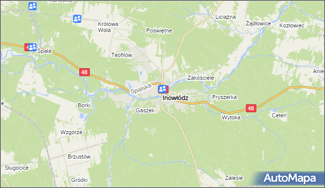 mapa Inowłódz, Inowłódz na mapie Targeo