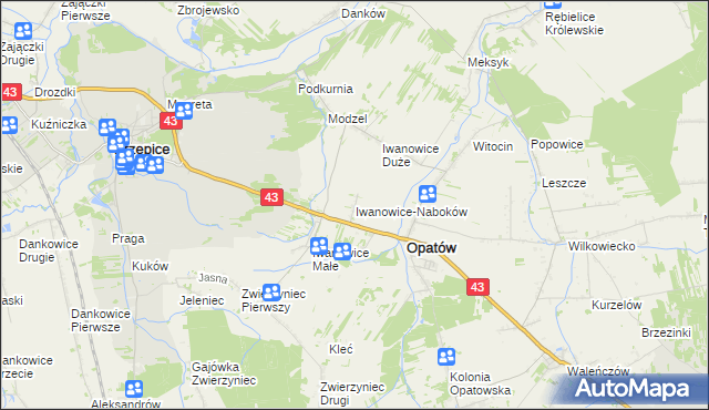 mapa Iwanowice-Naboków, Iwanowice-Naboków na mapie Targeo